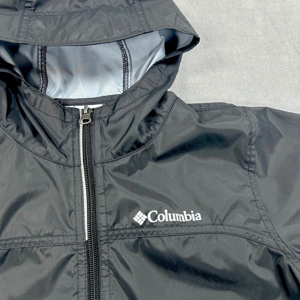 Columbia Boy's Glennaker Rain Jacket Size Small 8 Black Lightweight Hooded Zip